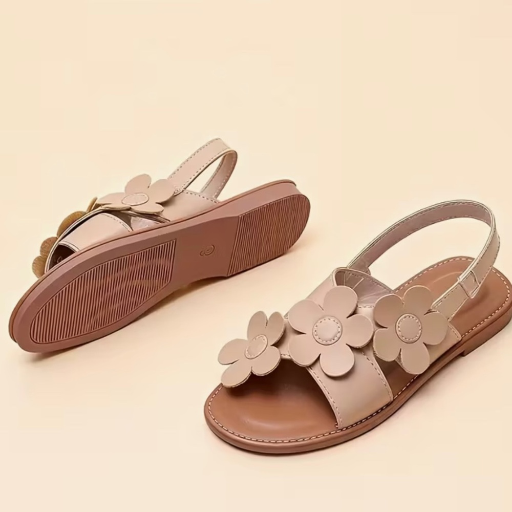 Girls' sandals with flowers and side touch - Picture 4 of 15